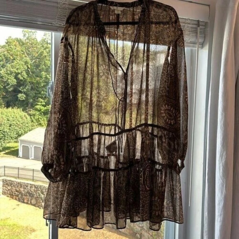 H&M Bohemian Brown Block Print Style Dress Size M… - image 1